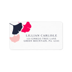 Étiquette Modern Navy et Pink Ginkgo Feuilles Retour Adresse