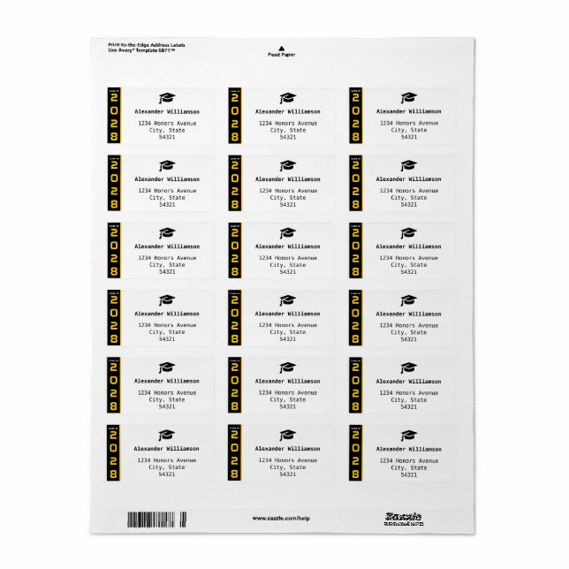 Étiquette Moderne 1 Photo Gold Black Adresse de graduation (Feuille entière)