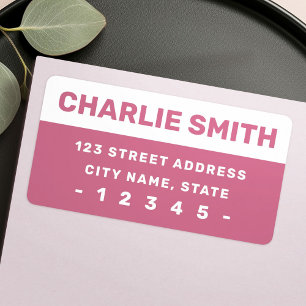 Étiquette Moderne blanc rose mauve bold police adresse de re
