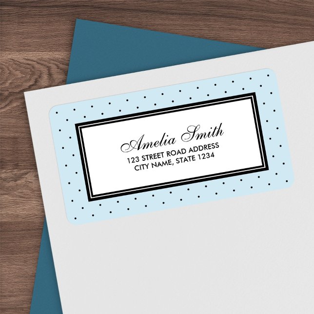 Étiquette Moderne bleu avec Classic Black Polka Adresse numé (Créateur téléchargé)