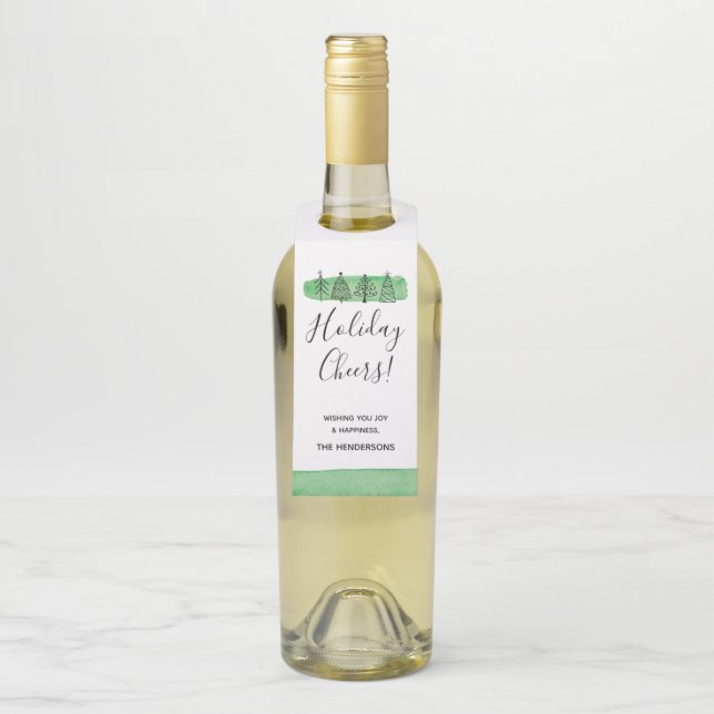 Étiquette moderne de bouteille de Noël d'aquarelle (Sur bouteille)