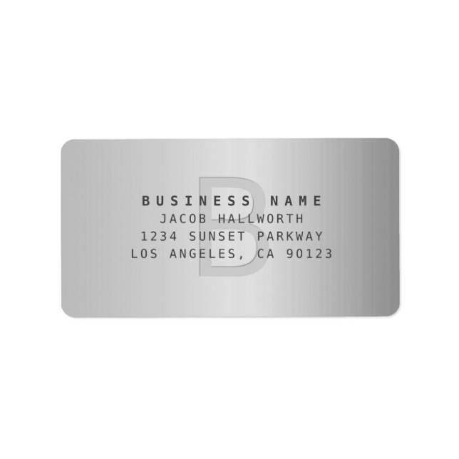 Étiquette Moderne Faux Metal Monogramme Adresse professionne (Devant)