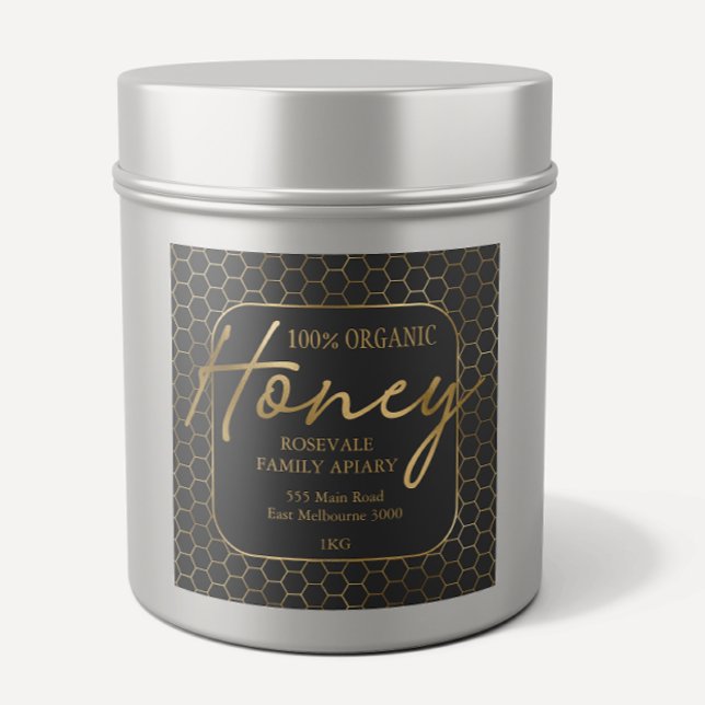 Étiquette moderne Gold Charcoal Honeypeb Honey Api (Créateur téléchargé)