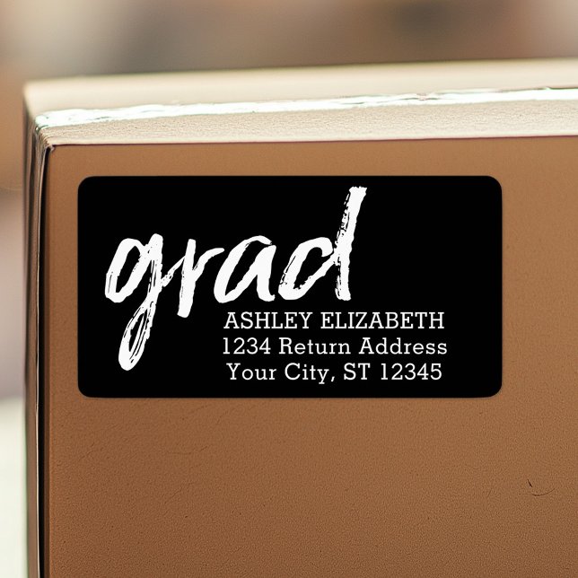 Étiquette Moderne Graduate sur mesure tendance noir Grad (Custom Shipping Label with Return Address)