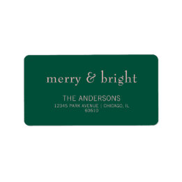 Étiquette Moderne Merry & Bright Holiday Adresse Green & Pin