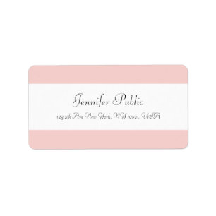 Étiquette Moderne Simple Blush Rose Blanc Chic Calligraphié