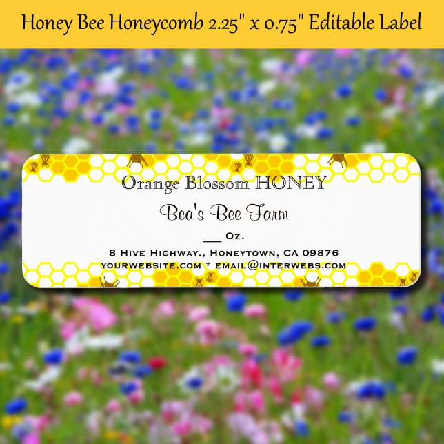 Étiquette modifiable de rayon de miel de abeille à (Honey Bee Honeycomb 0.75" x 2.25" Editable Label)