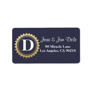 Étiquette Monogram Gold Circle Adresse de retour Label Navy