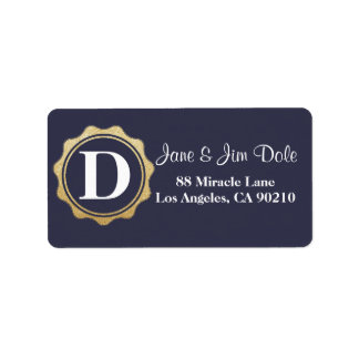 Étiquette Monogram Gold Circle Adresse de retour Label Navy