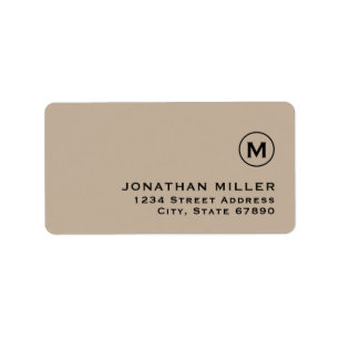 Étiquette Monogramme beige minimaliste moderne Adresse de re