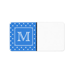Étiquette Monogramme bleu et blanc de motif de point de