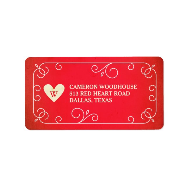 Étiquette Monogramme cardiaque vintage (Devant)