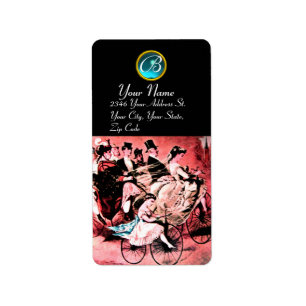 ÉTIQUETTE MONOGRAMME DE MARIAGE DE VÉLO BLEU ROUGE NOIR