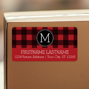 Étiquette Monogramme de Motif de Buffle Noir Rouge Rustique
