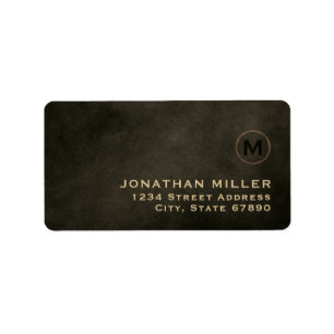 Étiquette Monogramme d'or noir moderne Adresse de retour