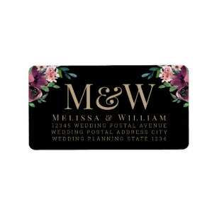 Étiquette Monogramme floral de Bourgogne moderne Adresse noi