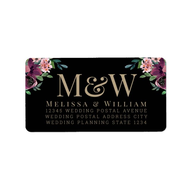 Étiquette Monogramme floral de Bourgogne moderne Adresse noi (Devant)