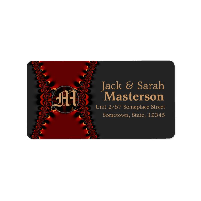 Étiquette Monogramme gothique satiné rouge+Étiquette de adre (Devant)