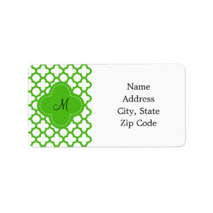 Étiquette Monogramme Kelly Green Quatrefoil Motif