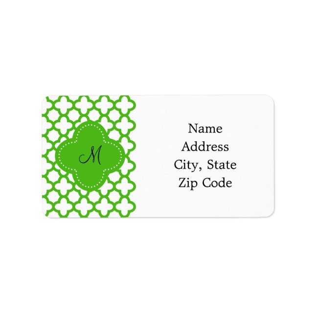 Étiquette Monogramme Kelly Green Quatrefoil Motif (Devant)