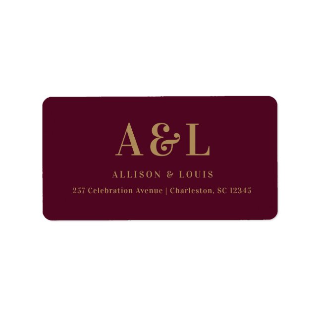 Étiquette Monogramme mariage minimaliste or Bourgogne (Devant)