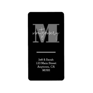 Étiquette Monogramme moderne Nom personnalisé Noir