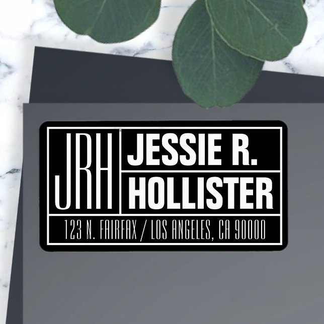 Étiquette Monogramme noir & blanc moderne Adresse de retour (Créateur téléchargé)