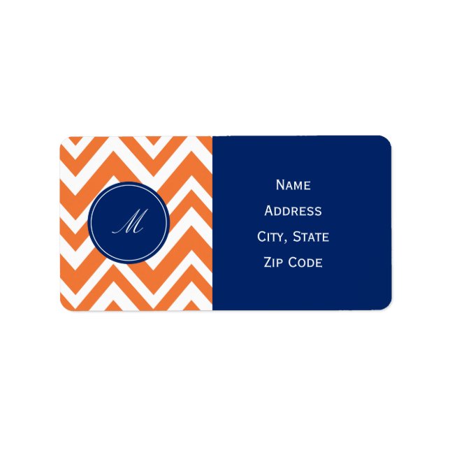 Étiquette Monogramme Orange Zigzag Motif avec Royal Blue (Devant)