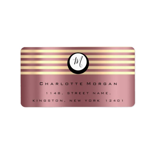 Étiquette Monogramme Rose Champaigne Gold RSVP Stripes Blush (Devant)