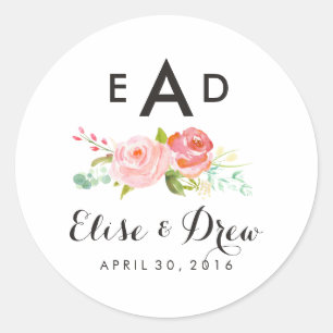 Étiquette Monogramme Trois Lettres Rose