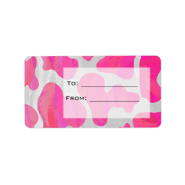 Étiquette Monogramme Vache rose et blanc chaud (Devant)