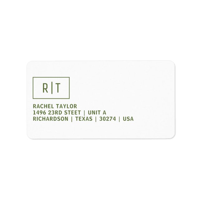 Étiquette Monogramme vert d'olive foncée moderne Adresse de  (Devant)