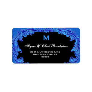 Étiquette Monogramme vintage G451 de bleu royal et de noir