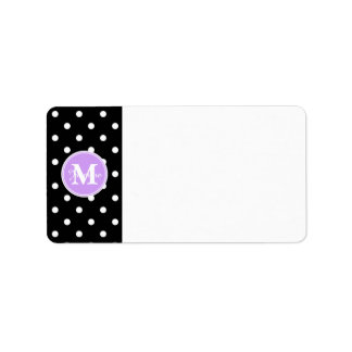 Étiquette Monogramme violet noir Pois blancs