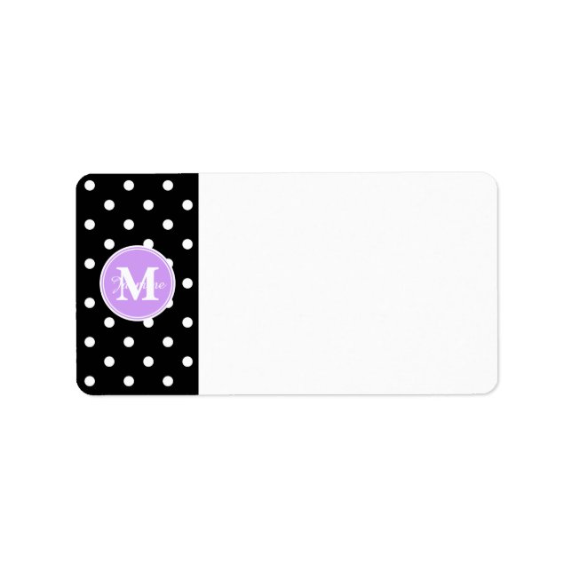 Étiquette Monogramme violet noir Pois blancs (Devant)