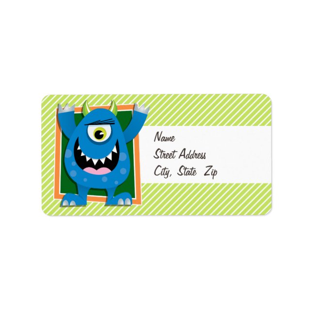 Étiquette Monstre bleu sur Lime Green & White Stripes (Devant)