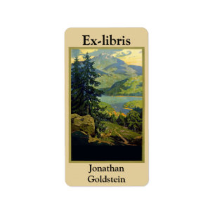 Étiquette Montagnes, cerfs, arbres, bibliothèque
