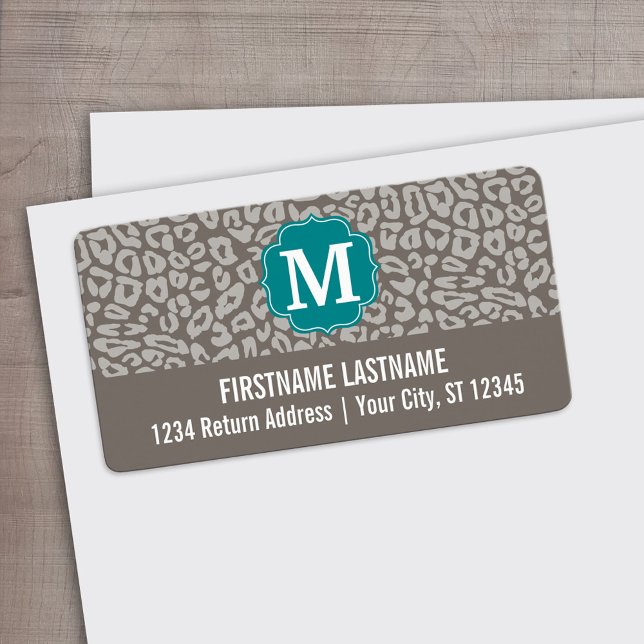 Étiquette Motif Empreinte de léopard tendance avec Aqua Mono (Custom Address Label)