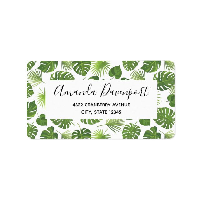 Étiquette Motif Feuille élégant Green Tropical (Devant)