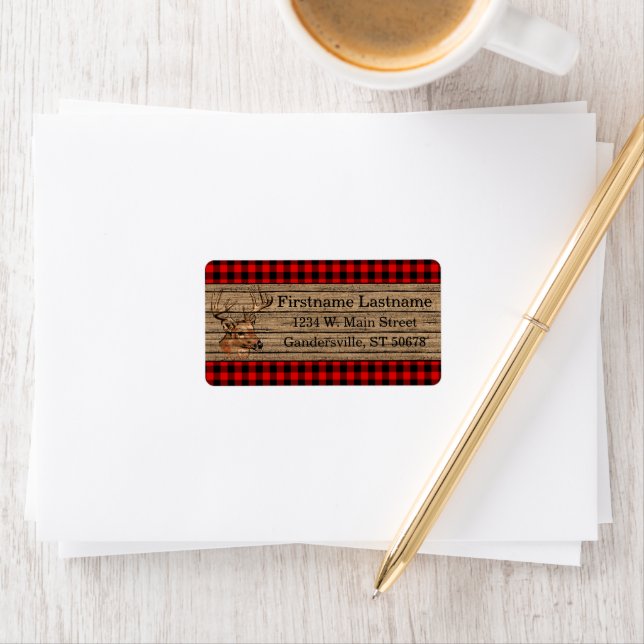 Étiquette Motif Tartan à carreaux personnalisé rouge noir Co (En situation)