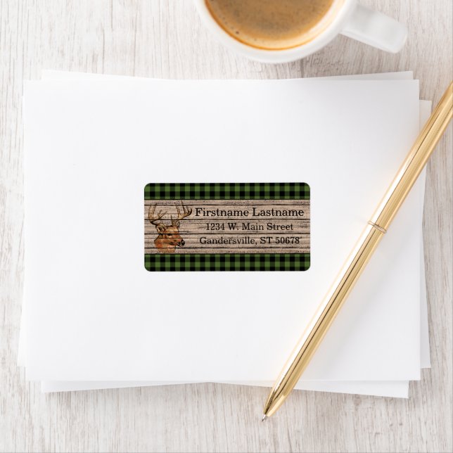 Étiquette Motif Tartan vert personnalisé (En situation)