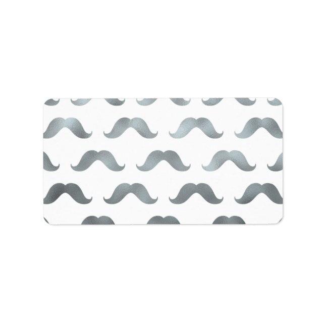 Étiquette Moustache Argent Faux Foil Métallurgie Moustaches  (Devant)