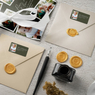 Étiquette Multi photo moderne élégant script vert