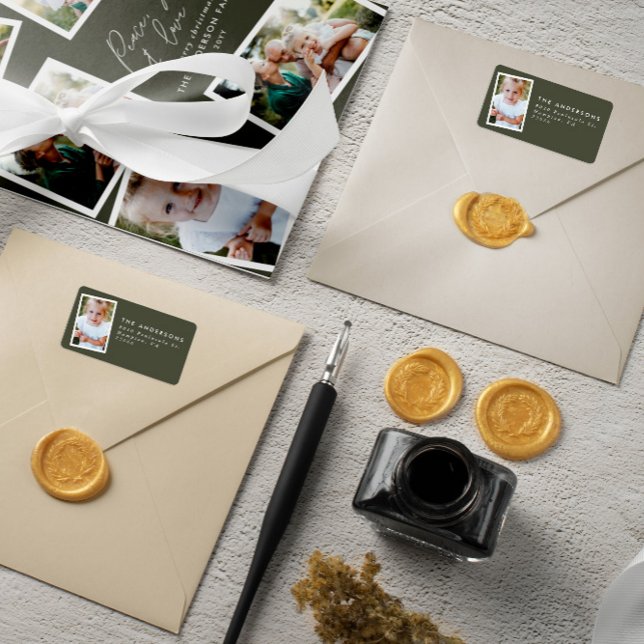 Étiquette Multi photo moderne élégant script vert (Créateur téléchargé)