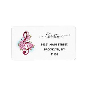 Étiquette Musical treble clef notes with Sakura flowers