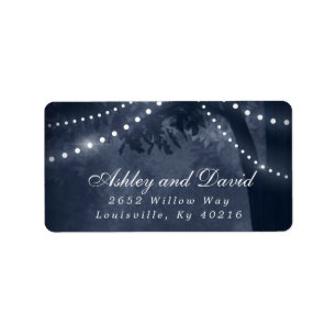 Étiquette Navy Blue Rustic Tree String Lights Adresse de ret