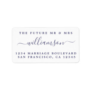 Étiquette Navy Blue Script Future M. Mme Retour Adresse
