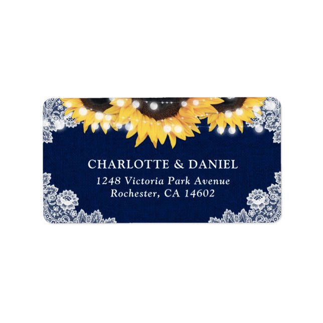 Étiquette Navy Blue Sunflower Burlap Lace Address Labels (Devant)