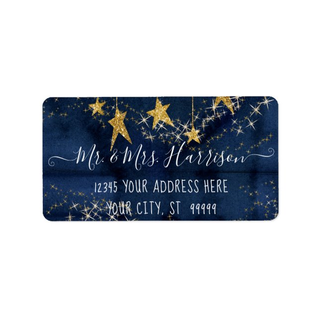 Étiquette Navy Blue Twinkle Little Star Gold Adresse de reto (Devant)