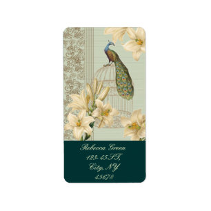 Étiquette nénuphar vintage paon